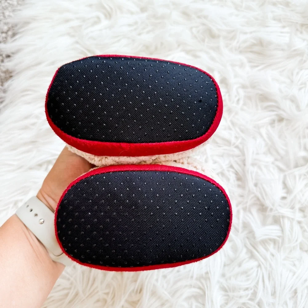 Dearfoams Baby Bear Fleece Slippers Red Cream 6-9M